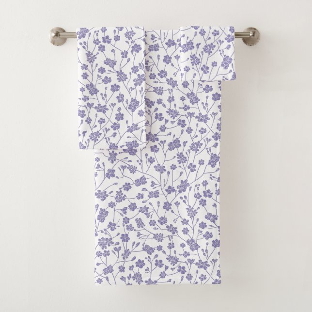Periwinkle Small Floral Custom Color Bath Towels (Insitu)
