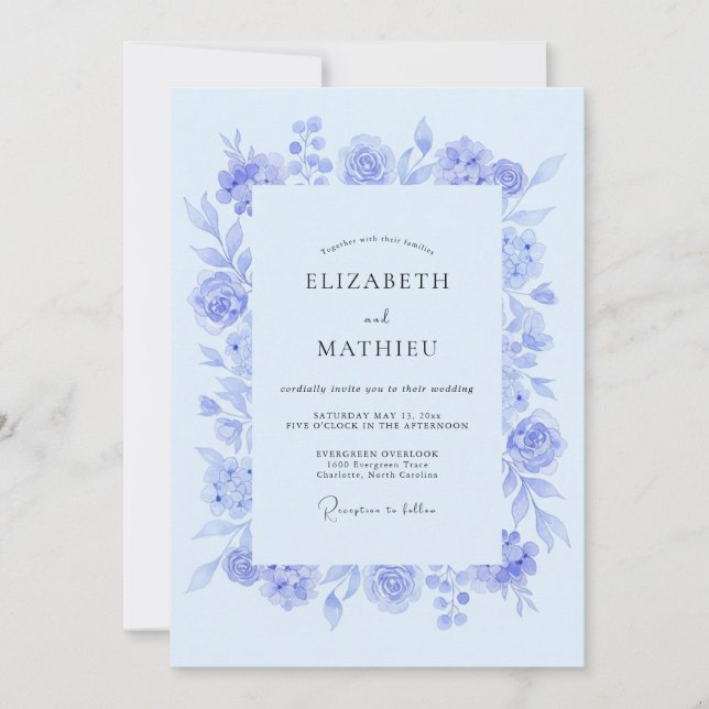 Periwinkle Soft Botanical Wedding Invitation (Front)