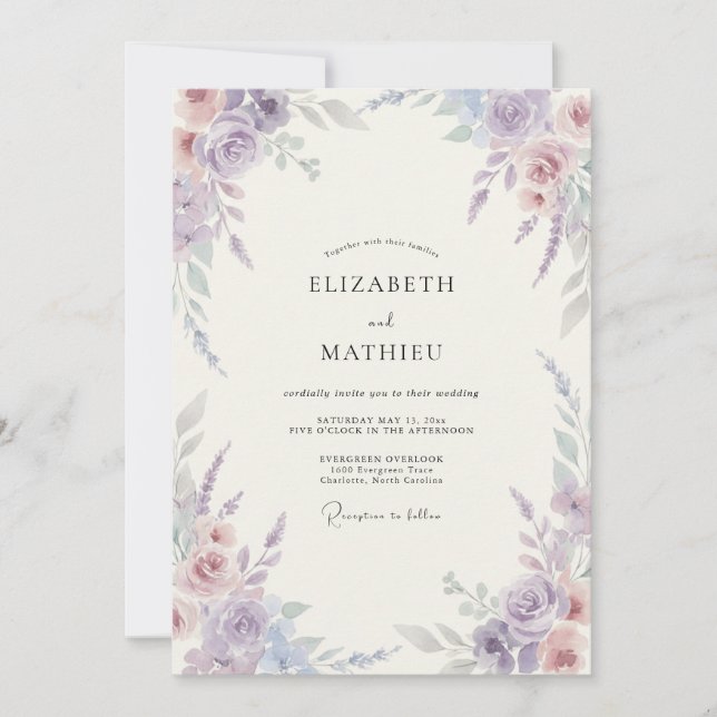 Periwinkle Soft Lavender Painted Wedding Invitation (Front)