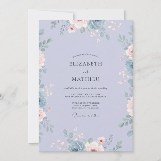 Periwinkle Soft Petal Wedding Invitation (Front)