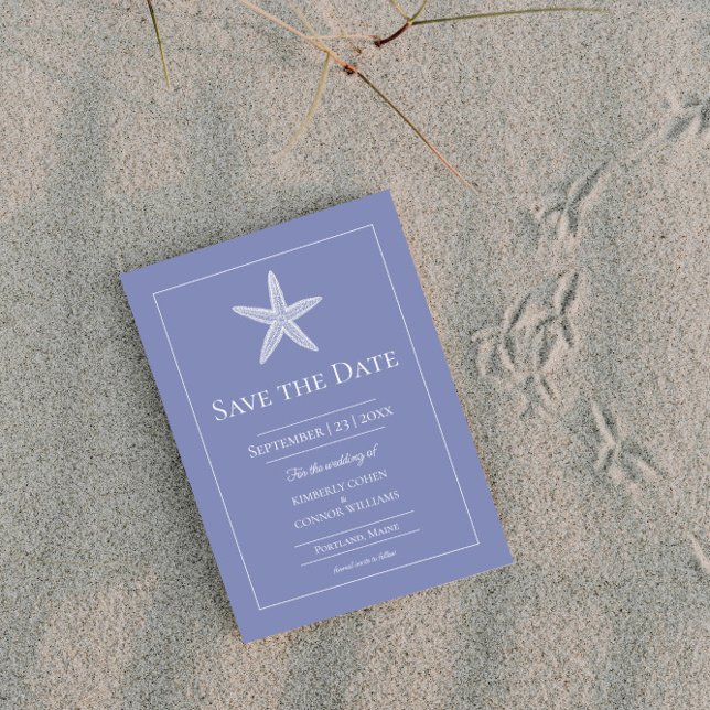Periwinkle Starfish Monogram Photo Save The Date (Periwinkle Starfish Monogram Photo Save the Date)