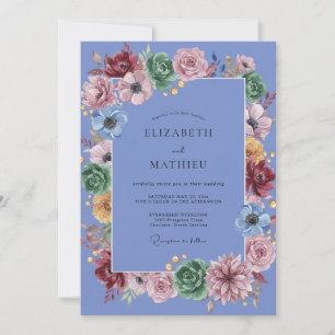 Periwinkle Succulent Eucalyptus Wedding Invitation