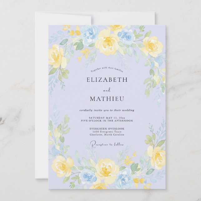 Periwinkle Sunlit Watercolor Wedding Invitation (Front)