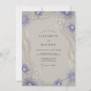 Periwinkle Taupe Anemone Wedding Invitation