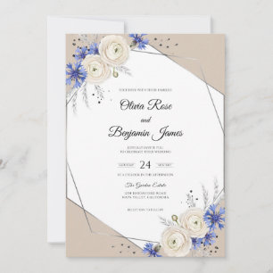 Periwinkle Taupe Leaf Wedding Invitation