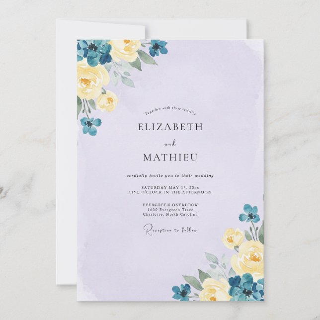 Periwinkle Teal Blossom Wedding Invitation (Front)
