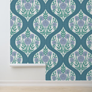 Periwinkle & Teal Mughal Garden Floral Pattern Wallpaper