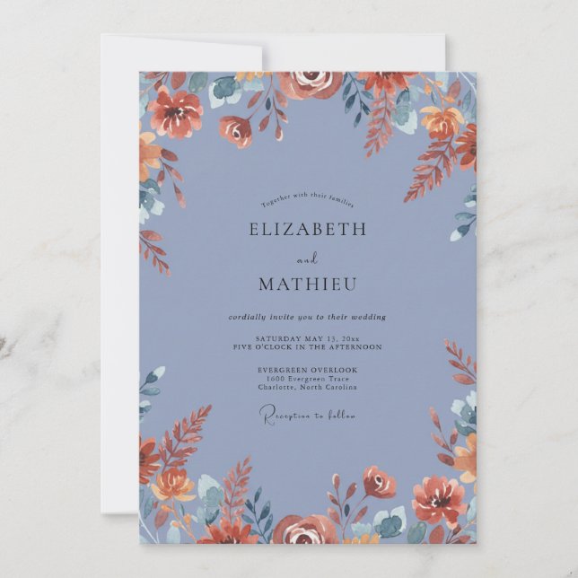 Periwinkle Terracotta Painted Wedding Invitation (Front)