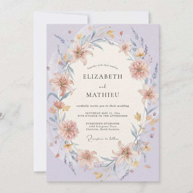 Periwinkle Terracotta Wildflower Wedding Invitation (Front)