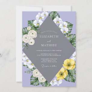 Periwinkle Tropical Orchid Wedding Invitation