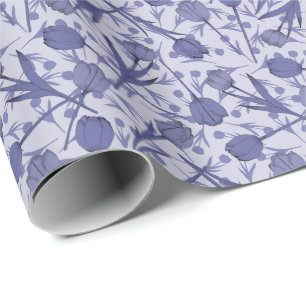 Periwinkle tulip flower pattern throw pillow wrapping paper