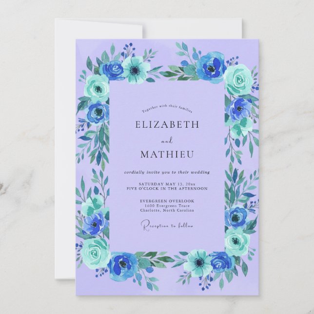 Periwinkle Turquoise Wildflower Wedding Invitation (Front)