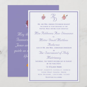 Periwinkle Two Hearts Catholic Wedding Invitation