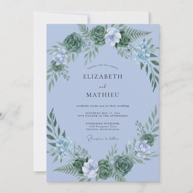 Periwinkle Verdant Succulent Wedding Invitation (Front)