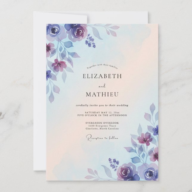 Periwinkle Violet Petal Wedding Invitation (Front)