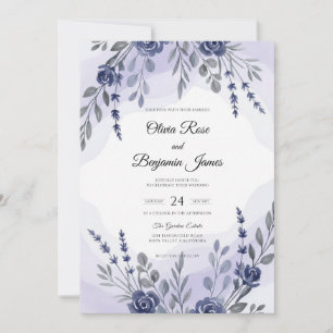 Periwinkle Violet Sprig Eucalyptus Wedding Invitation