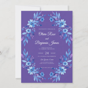 Periwinkle Violet Wreath Wedding Invitation