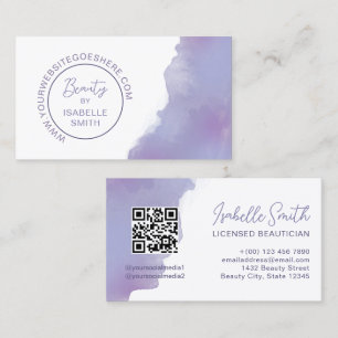 Periwinkle Watercolor Elegant Circle QR Code Business Card