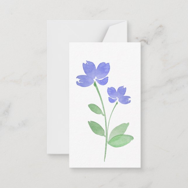  Periwinkle Watercolor Flower Stems Note Card (Front)