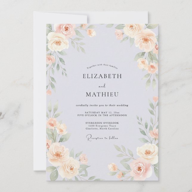 Periwinkle Whimsical Floral Wedding Invitation (Front)