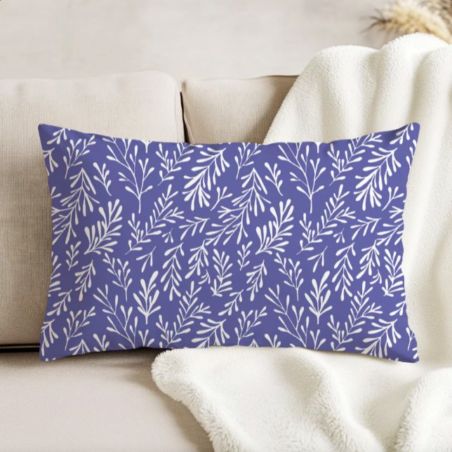 Periwinkle Whimsical Foliage Pattern Accent Pillow (Creator Uploaded)