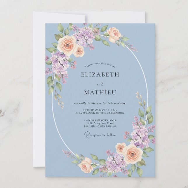 Periwinkle Whispering Bloom Wedding Invitation (Front)