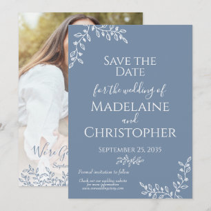 Periwinkle White Botanical Boho Photo Wedding Save The Date