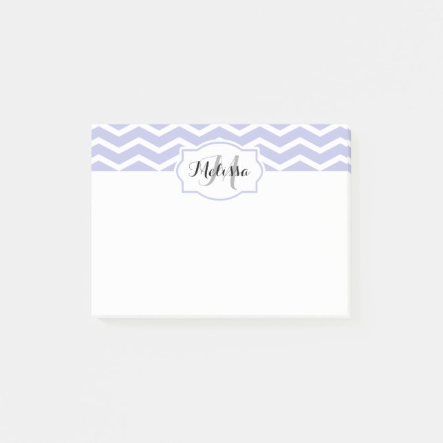Periwinkle White Chevron Name Monogrammed Post-it Notes (Front)