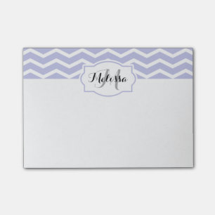 Periwinkle White Chevron Name Monogrammed Post-it Notes