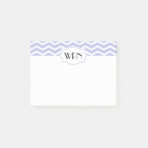 Periwinkle White Chevron Patterned Monogrammed Post-it Notes
