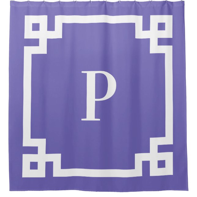 Periwinkle White Greek Key Bold Border Monogram (Front)