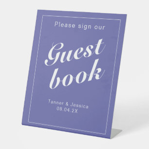 Periwinkle & White Modern Minimalist Guestbook Pedestal Sign