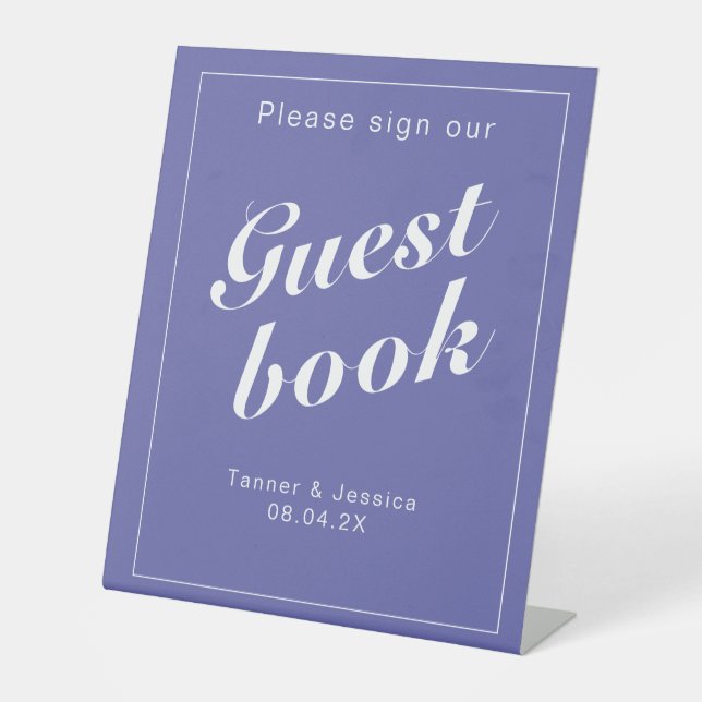 Periwinkle & White Modern Minimalist Guestbook Pedestal Sign (Front)