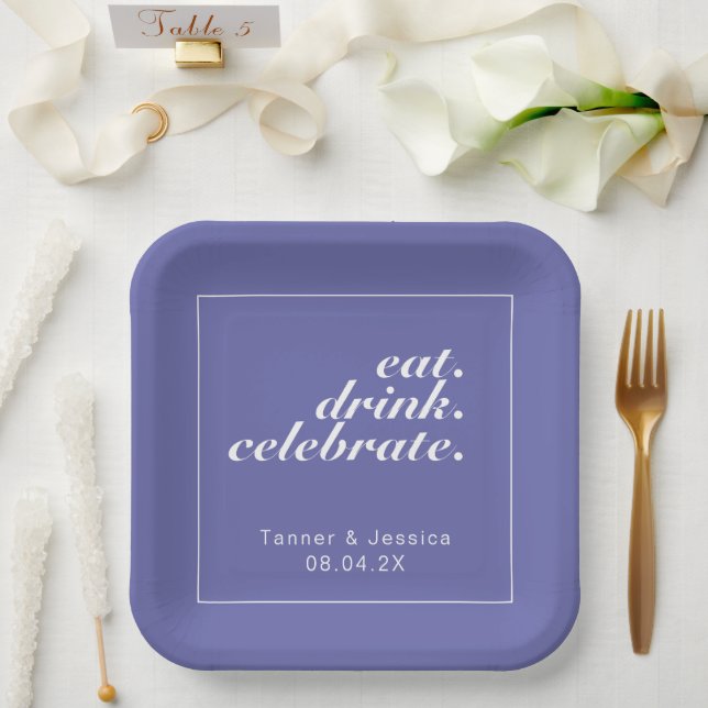 Periwinkle & White Modern Minimalist Wedding Paper Plate (Wedding)