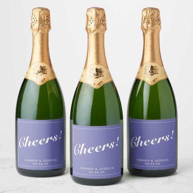 Periwinkle & White Modern Minimalist Wedding Sparkling Wine Label (Bottles)