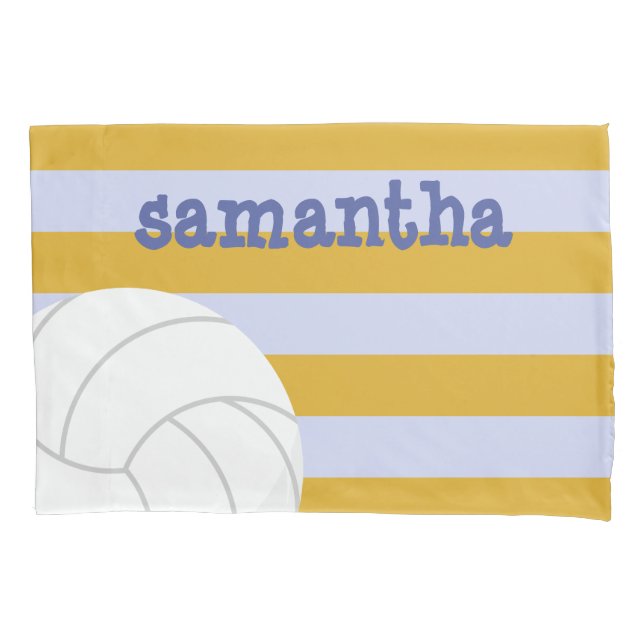 Periwinkle & Yellow Giant Volleyball Striped Pillowcase (Front)