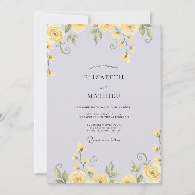 Periwinkle Yellow Petal Wedding Invitation (Front)