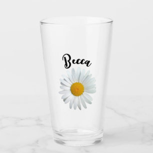 Perky White Daisy Flower Personalized Glass