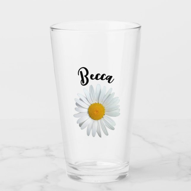 Perky White Daisy Flower Personalized Glass (Front)