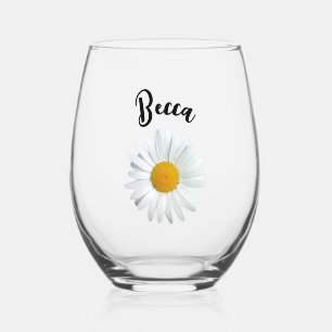 Perky White Daisy Flower Personalized Glass