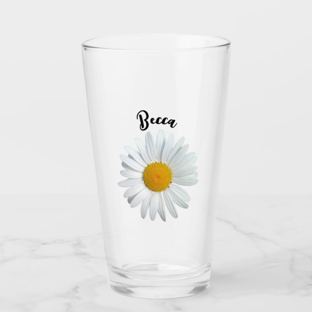 Perky White Daisy Flower Personalized Glass (Front)