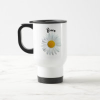 Perky White Daisy Flower Personalized Travel Mug