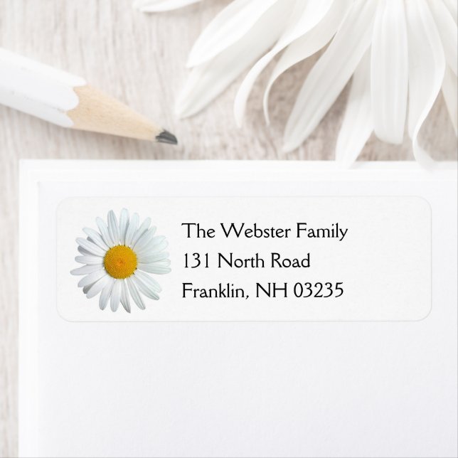 Perky White Daisy Flower Return Address Label (Insitu)