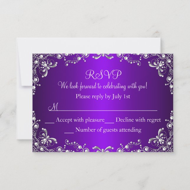 Perle d'argent pourpre Damask Sweet 16 RSVP (Devant)