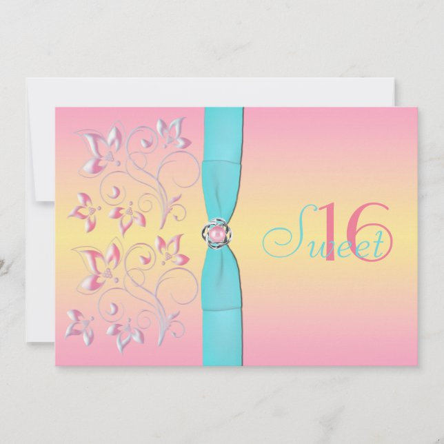 Perle rose et joli invitation de sweet sixteen de (Devant)