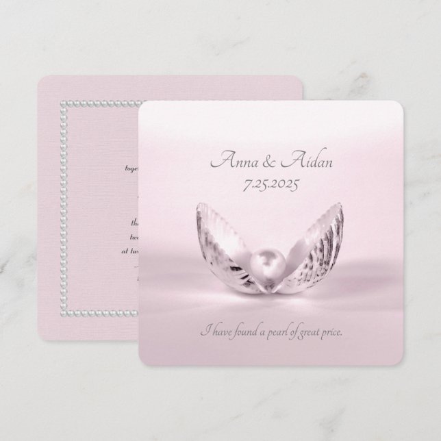 perle rose unique en coquille invitation de mariag (Devant / Derrière)