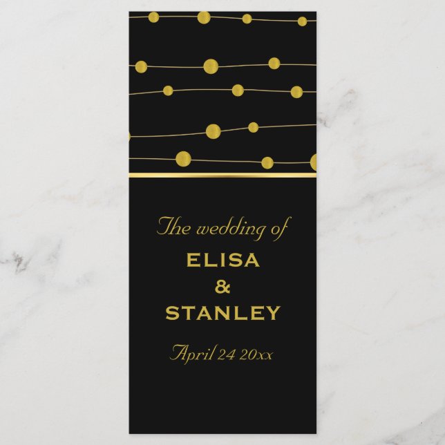 Perles en feuille d'or noir programme de mariage m (Devant)