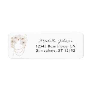 Perles et fleurs blanches Adresse de retour Étique
