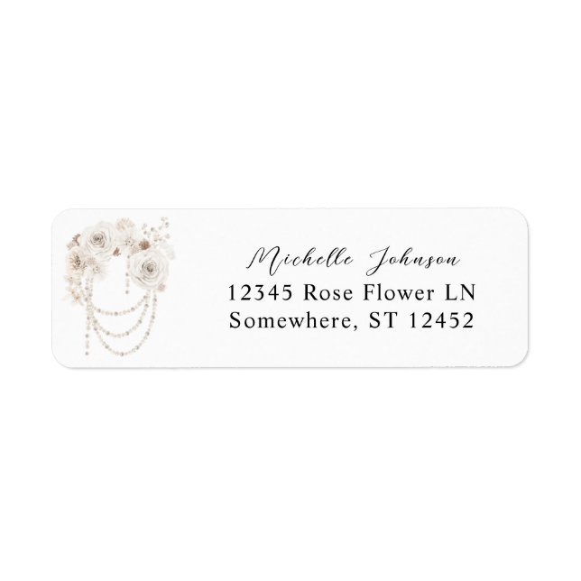 Perles et fleurs blanches Adresse de retour Étique (Devant)