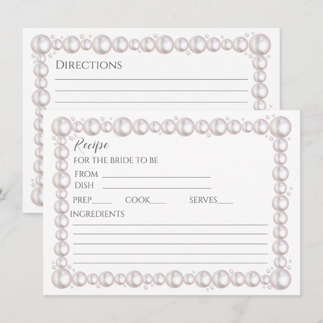 Perles et la carte de recette de la douche de mari (Devant / Derrière)